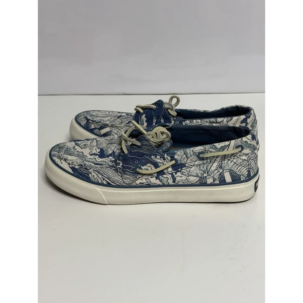Sperry Top-Sider Bahama II Mens Blue White Nautical Ocean Print Shoes 8 New